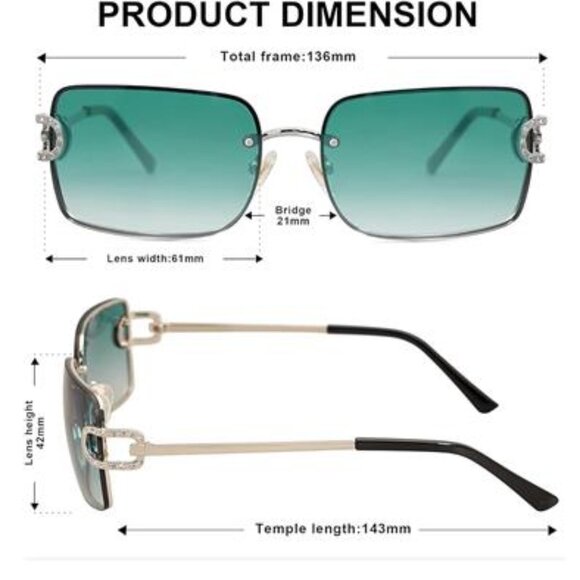 Rectangle Sunglasses for Women,Trendy Rimless 90s UV400 Womens main image 5